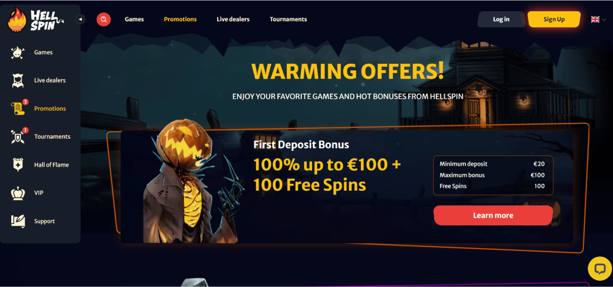 HellSPIN First Deposit Bonus