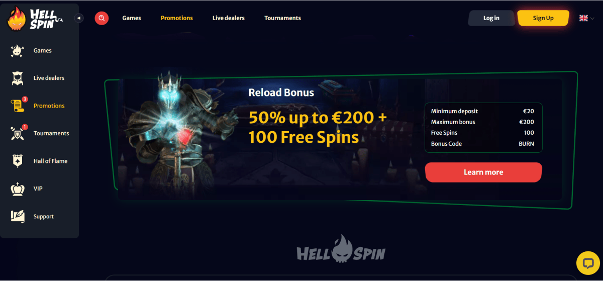 HellSpin Wednesday Reload Bonus